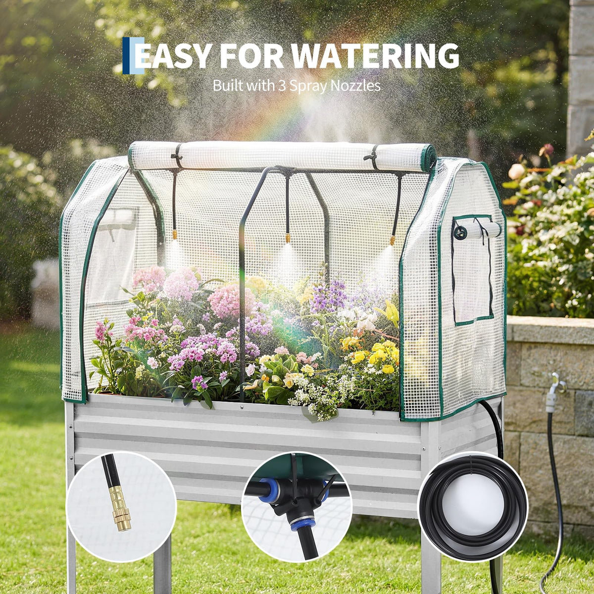 Garvee 48×24×55in Large Metal Raised Garden Bed with Legs and Cover 3Spray