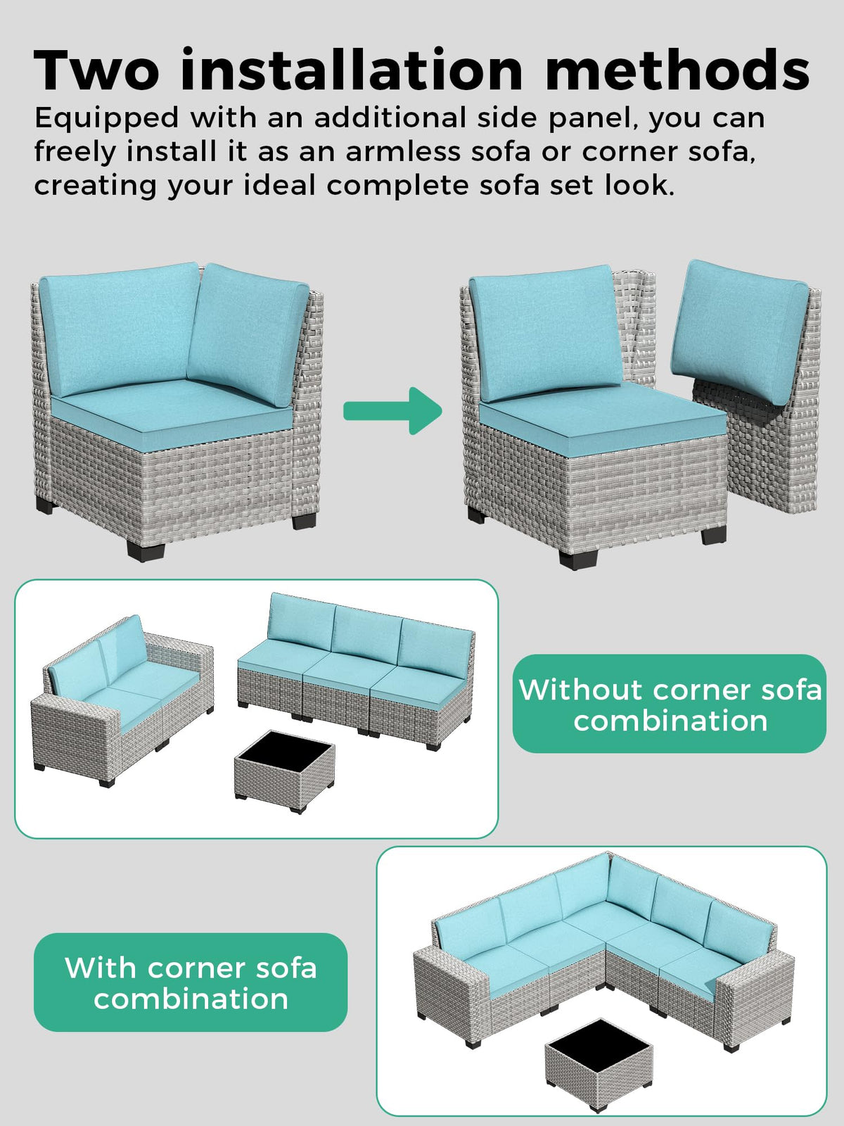 15 Piece Outdoor Wicker Patio Furniture Set with Swivel Chairs