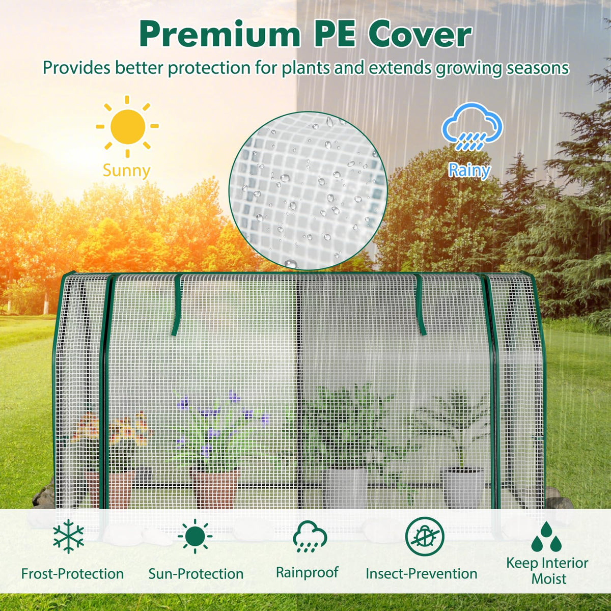 Happygrill Portable Mini Greenhouse with Roll-up Zipper Door & PE Cover
