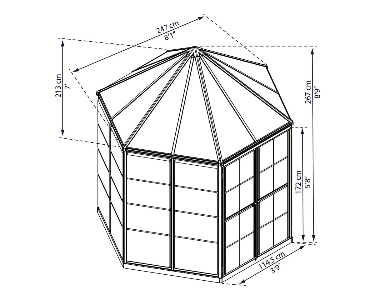 Palram - Canopia Oasis Hex 7' x 8' Polycarbonate Aluminum Greenhouse, Gray