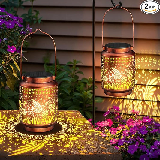 KOOPER 2 Pack Solar Lanterns Outdoor Waterproof Birthday Gifts for Women Mom Grandma, Upgraded Hummingbird Hanging Solar Lantern Lights Outdoor, 2 Modes Metal Outdoor Decoration for Yard, Patio