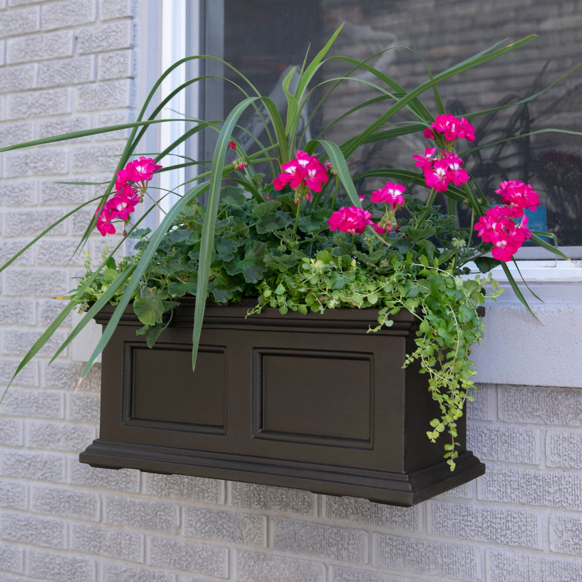 Mayne Fairfield 24in Self-Watering Rectangular Window Box Planter, Espresso