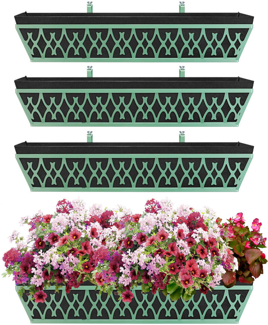 Karlliu 4 Pack 30 Inch Window Boxes Planters Railing Planter Box with Adjustable Brackets & Non-Woven Fabric Plant Grow Bags Deck Railing Planter Boxes Balcony Hanging Flower Box for Outdoor Plants