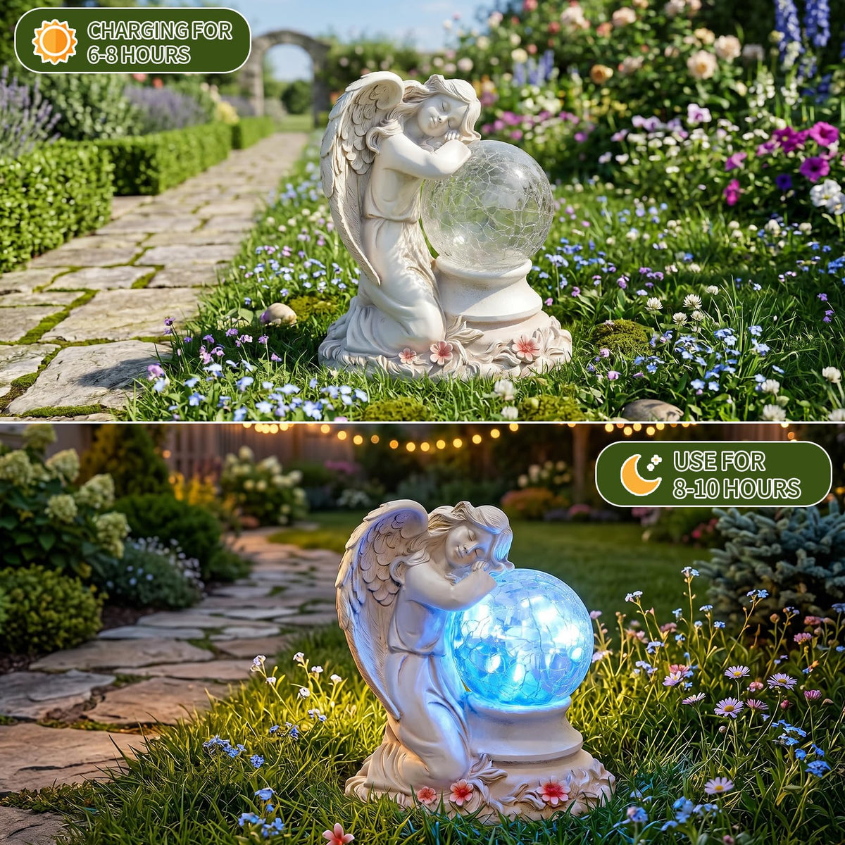 YEPOTUE Solar Angel Garden Statue Outdoor, Memorial Angel Figurine