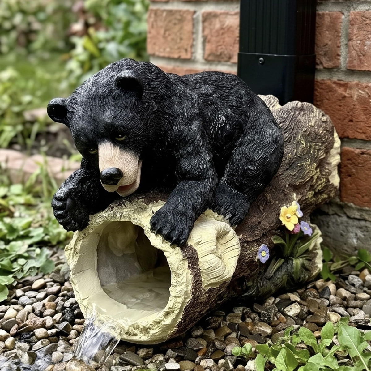 Elenon Bear Decorative Gutter Downspout Extension Statue, Animal Gutter Guardian Rain Downspout Extender, Garden Splash Block Outdoor Sculpture for 2" × 3" Down Spouts Decor