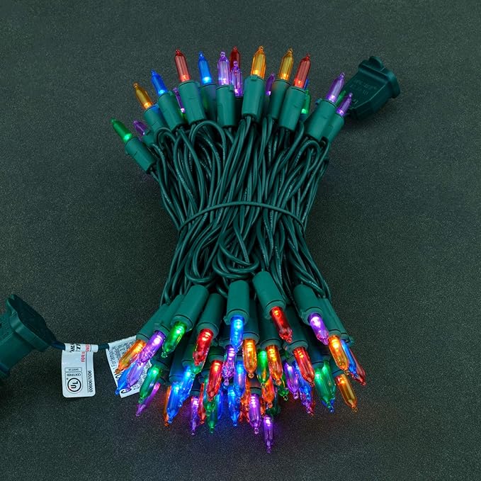 YULETIME Multicolor LED Christmas Lights with Green Wire, 33 ft 100 Count UL Certified Commercial Grade Holiday String Light Set (Multicolor - Green Wire)