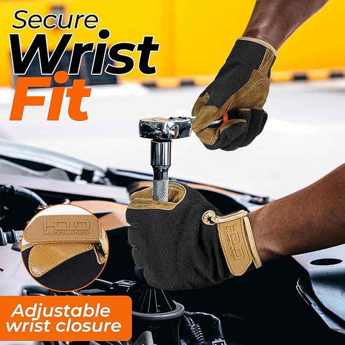 HANDLANDY Work Gloves for Men & Women, Utility Mechanic Working Gloves Touch Screen, Flexible Yard Work Gloves