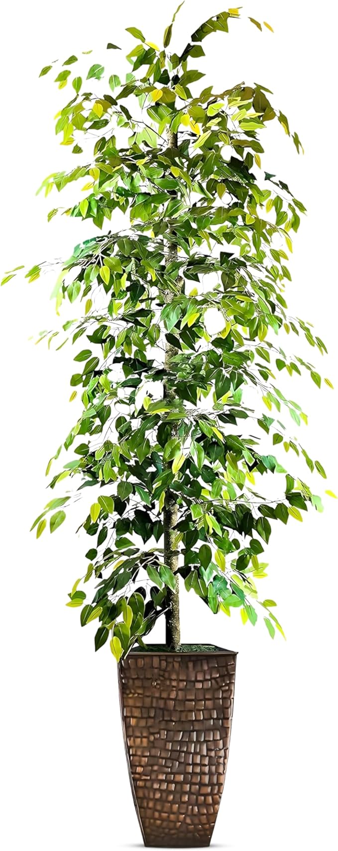 LCG Florals 8ft Artificial Ficus Tree in Copper Metal Pot - Real Wood Trunk, Preassembled, No Maintenance Indoor Faux Plant - Living Room, Home & Office Decor