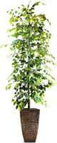 LCG Florals 8ft Artificial Ficus Tree in Copper Metal Pot - Real Wood Trunk, Preassembled, No Maintenance Indoor Faux Plant - Living Room, Home & Office Decor