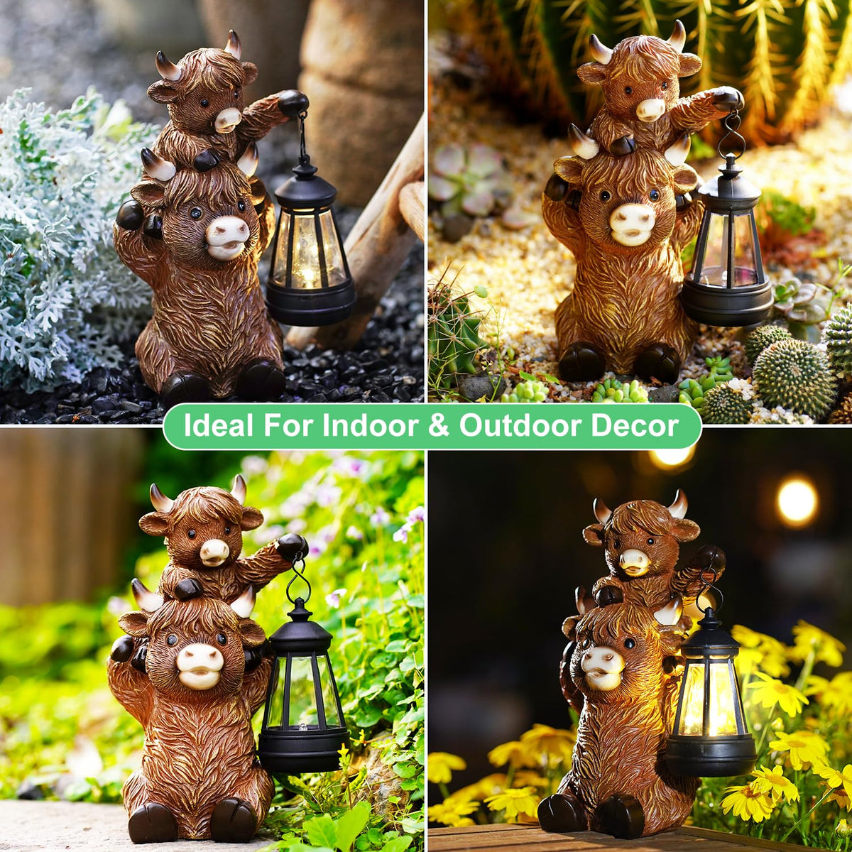 Goodeco Highland Cow with Solar Lantern Garden Statue