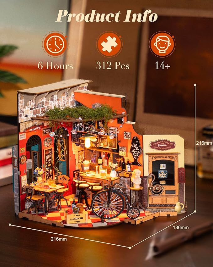 ROBOTIME DIY Miniature House Kit, Mini Diorama House for Adults, Wooden Furniture Kit with LED, Tiny House Dollhouse Building Kits for Halloween/Christmas/Birthday Gifts