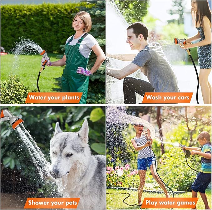 RESTMO Garden Hose Nozzle, Heavy Duty Metal Water Hose Nozzle with 7 Adjustable Spray Patterns, High Pressure Hand Sprayer with Flow Control, Best for Watering Plant & Lawn, Washing Car & Pet, Orange