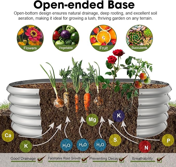 4x2ft Oval Galvanized Raised Garden Bed Kits 16" Tall Outdoor Large Metal Modular Planter Box 9-in-1 Raised Beds for Gardening,Vegetables,Fruits,Flowers & Herbs (Silver)