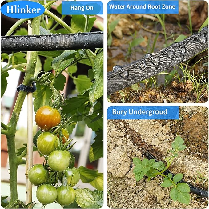 2025 Flat Soaker Hose 15 ft with Stake for Garden, Linkable Drip Hose Diy Automates Garden Irrigation System Saving 81% Water, Dual-layer Leak-free Design Water Hose with Holes