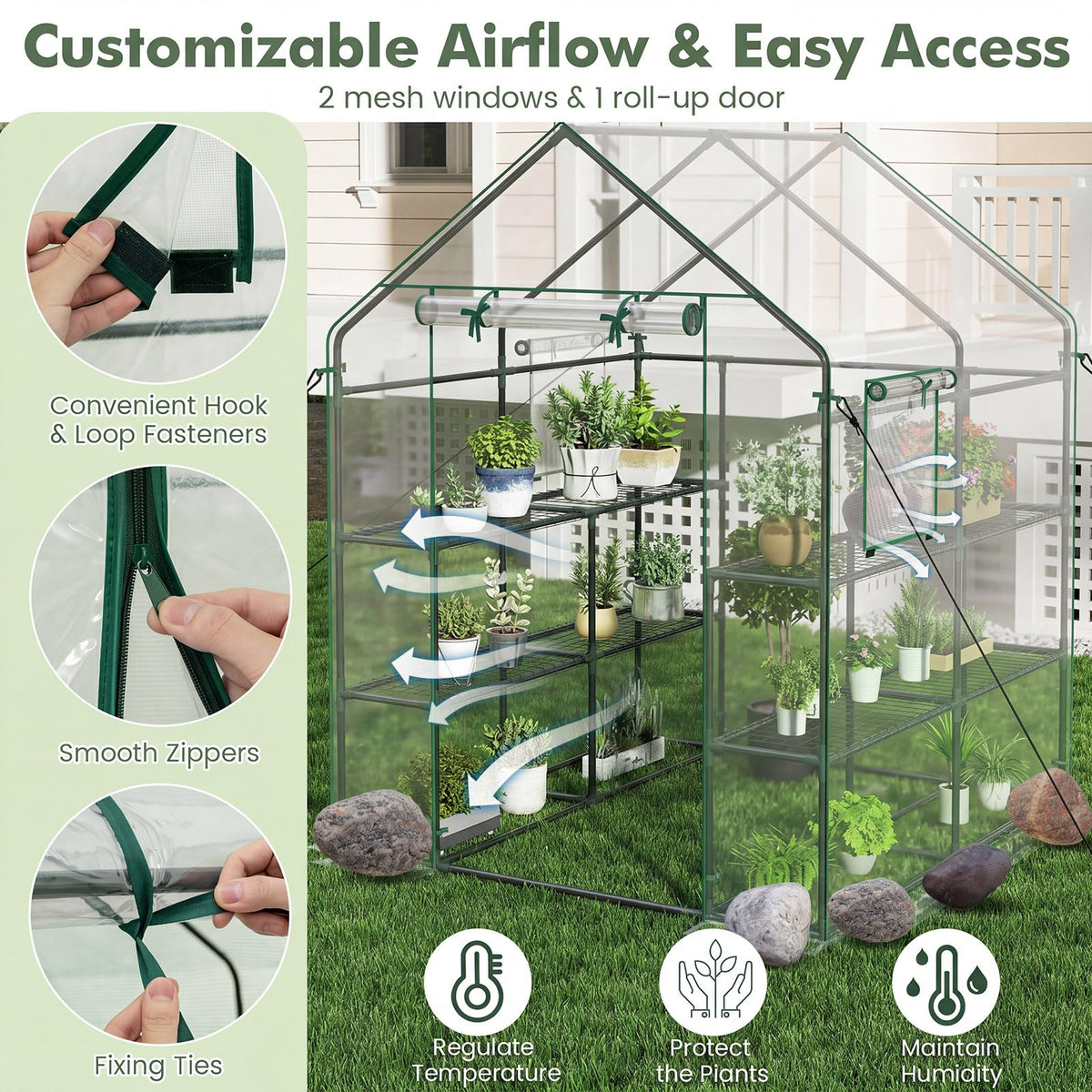 Happygrill Greenhouses for Outdoors, Portable Greenhouse with PE Cover