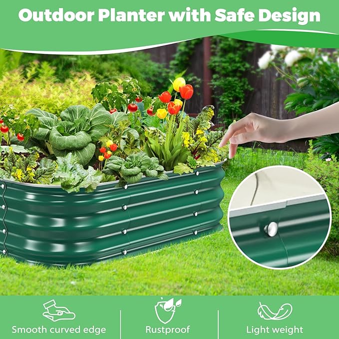 Galvanized Raised Garden Bed, 4x4x1ft Garden Planter Bed Outdoor, Heavy Duty Rustproof Steel Raised Bed Kit for Gardening Vegetables Fruits Flowers Grow Green