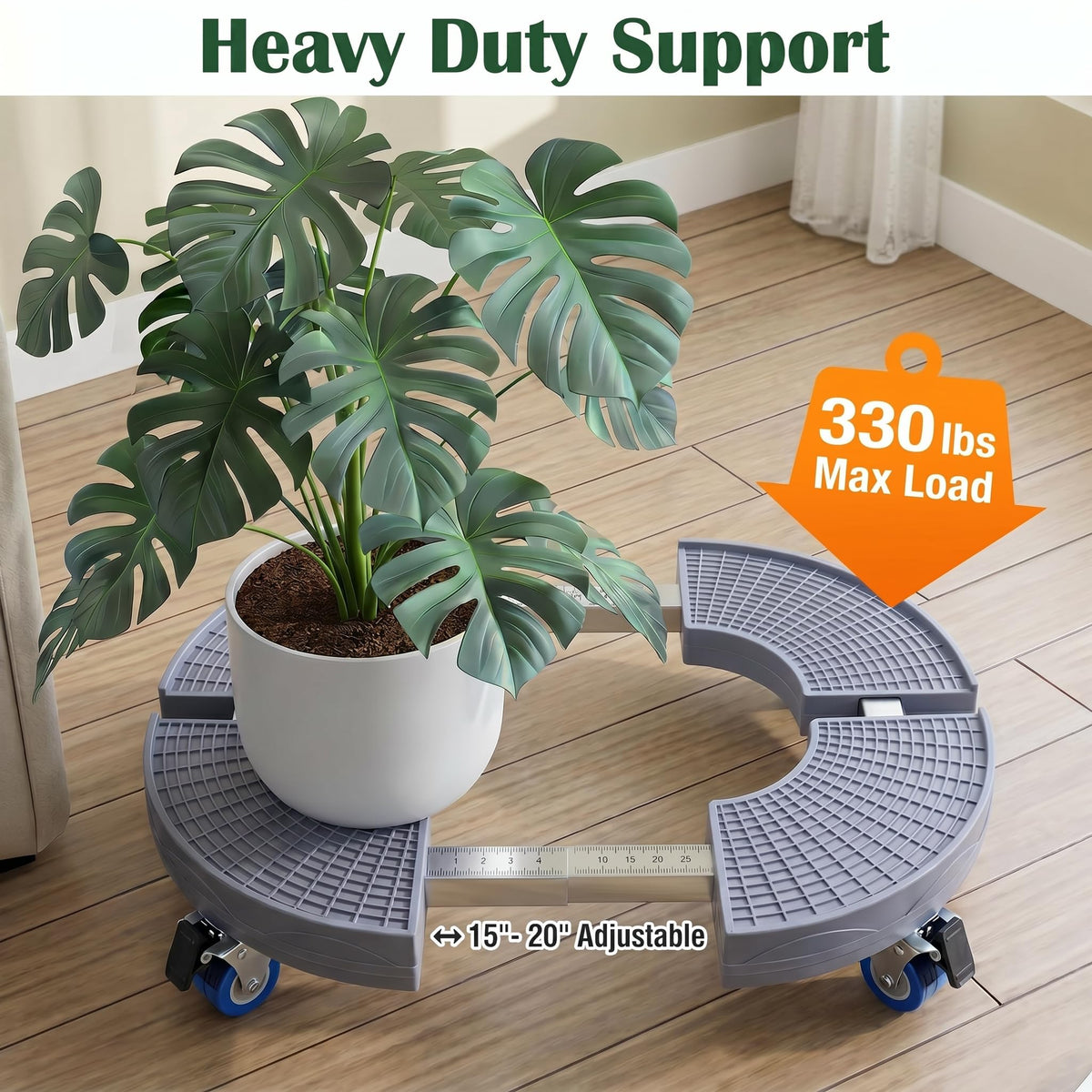Plant Caddy with Wheels, 15-20 inch Adjustable Rolling Plant Stand, 2 Pack