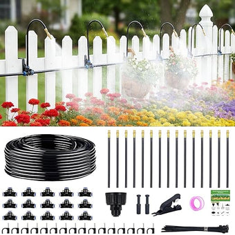 360° Adjustable Drip Irrigation System - Compatible 1/4" Irrigation System, 50FT Garden Watering Atomizing System with 15 Nozzles, Greenhouse Accessories for Yard, Lawn, Plants, Garden