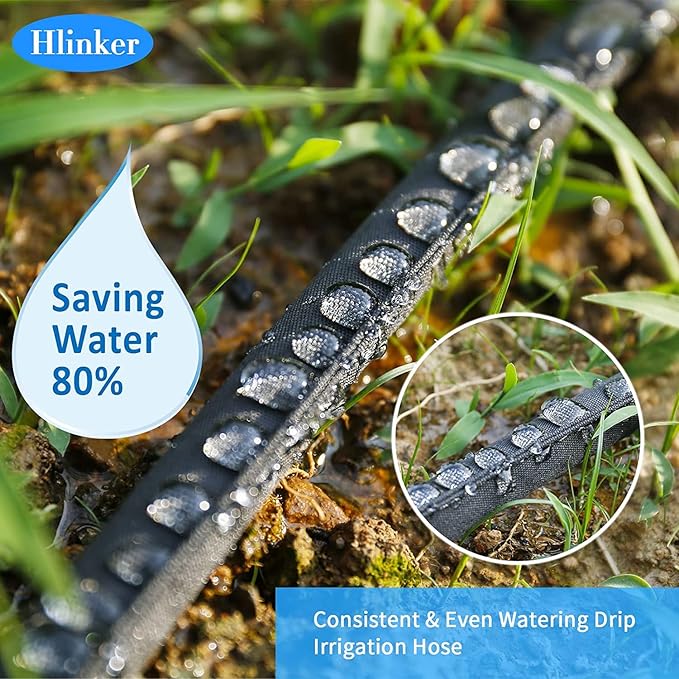 2026 Flat Soaker Hose 100 ft (50ft 2Packs) with Stake for Garden, Linkable Drip Hose Diy Automates Garden Irrigation System Saving 88% Water, Dual-layer Leak-free Design Water Hose with Holes