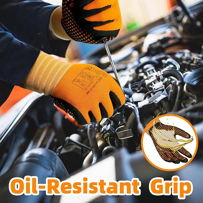 Schwer 12 Pairs LT5619 Work Gloves Micro-Foam Nitrile Coated, Level 4 Abrasion Resistant Nylon Working Gloves with Micro Dot Grip for Men Women, Touchscreen, for Automotive Electronic Assembly, Large