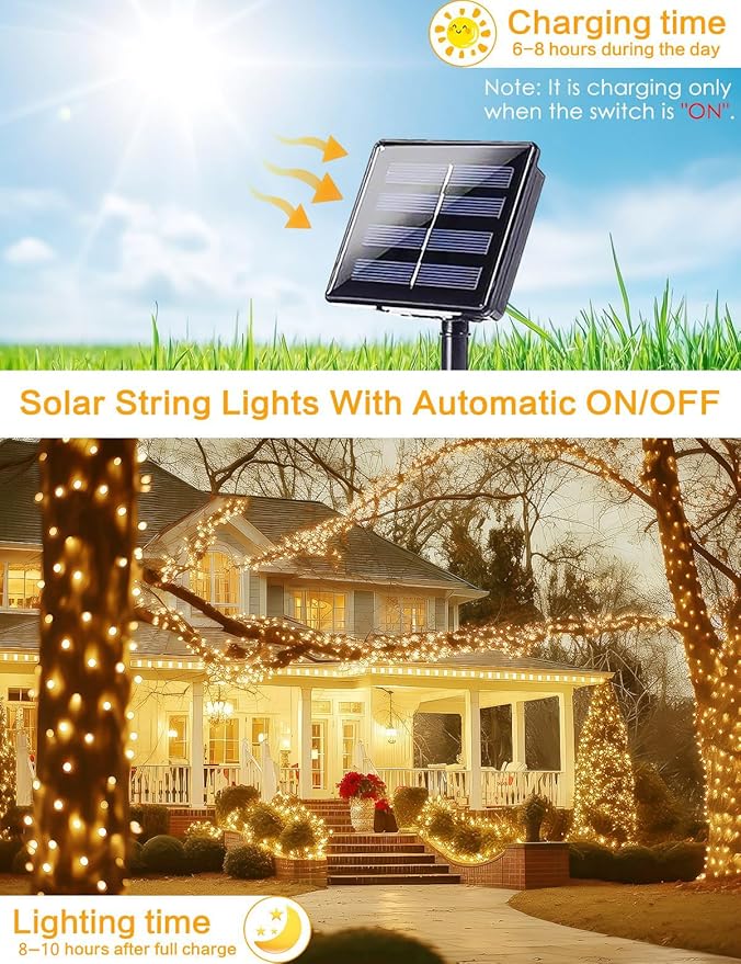 Solar String Lights Outdoor, 6 Pack Each 100 LED Solar Christmas Lights Outside Waterproof Copper Wire with 8 Modes Solar Fairy Twinkle Lights for Garden Yard Tree Wedding Christmas Decor (Warm White)