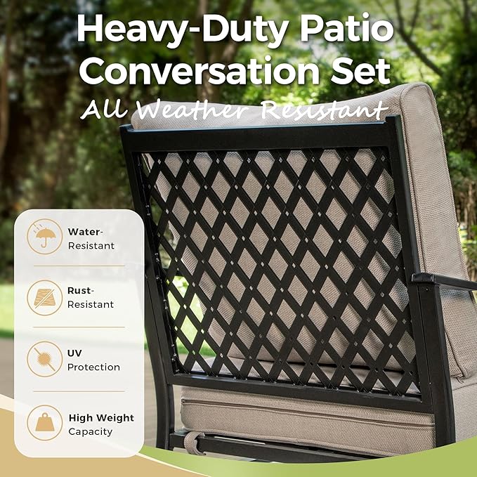 Swivel Patio Chairs Set of 2, High Back Outdoor Swivel Patio Metal Chairs with 5.75" Thick Cushions for Bistro Balcony Porch Deck and Yard, Beige