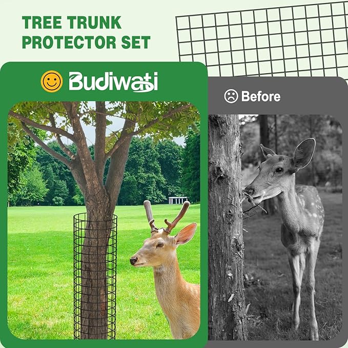 6Pcs Metal Tree Trunk Protector Guard, 48” × 13.7" Mesh Tree Guard with 30 Pcs Ties, 1 Pair of Gloves, 16 Ground Stakes for Tree Protectors from Deer Mowers Trimmers