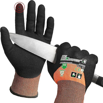 Schwer ANSI A6 Cut Resistant Gloves, CR3709 Cut Proof Work Gloves, Touch-screen Cutting Gloves, 3/4 Dipped Coating for Woodworking, Glass Metal Cutting, Construction, Fishing, XXL,1 pair