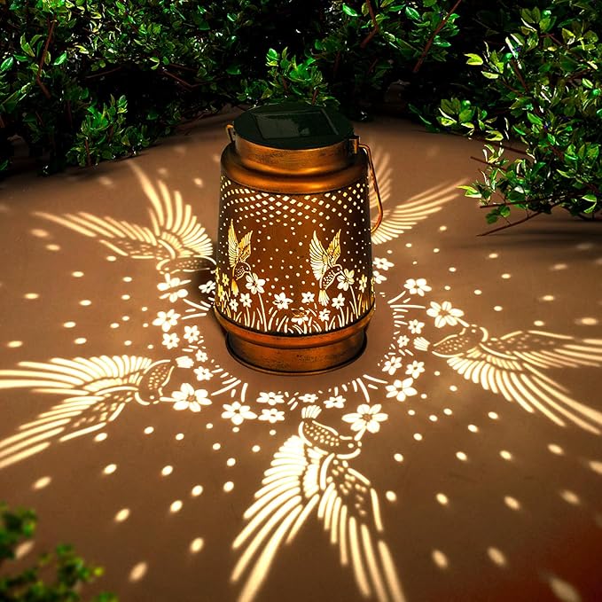 Birthday Gifts for Women, Solar Lanterns Outdoor Waterproof, Hummingbird Garden Decor Metal Hanging Decorative Solar Lights for Patio Yard Lawn Backyard Porch, Gardening Gifts for Women Mom Grandma