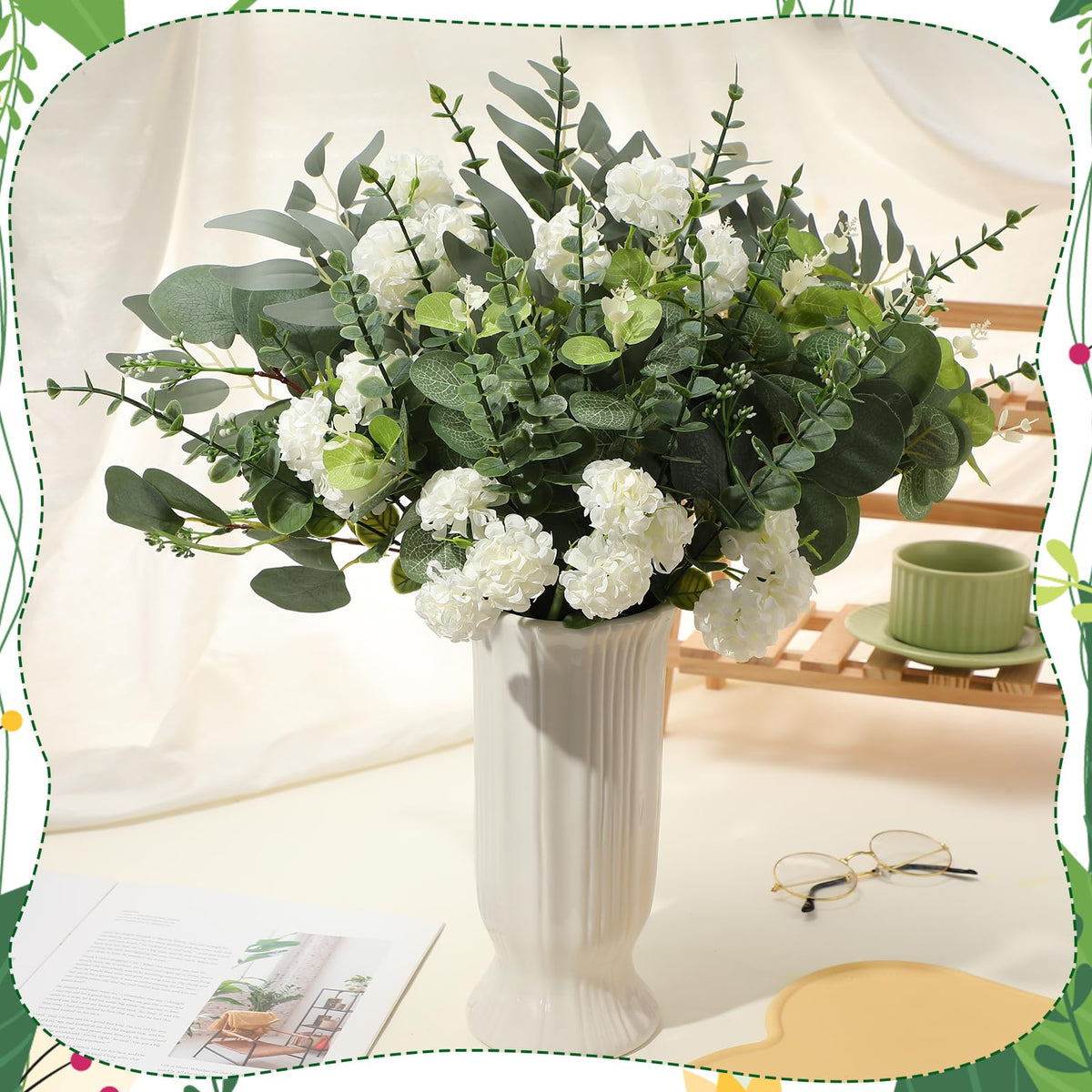 Ovveroche Artificial Eucalyptus Stems Bulk - 4 Kinds Mixed Realistic Greenery with Bendable Stems, Waterproof Silver Dollar Silk Eucalyptus for Wedding Bouquet, Floral Arrangement, Vase Home Decor