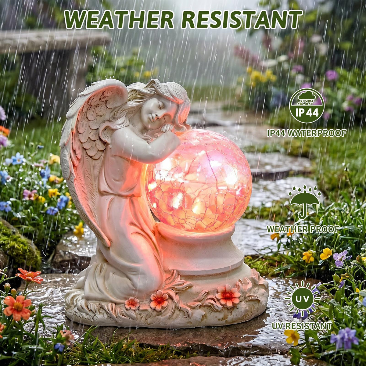 YEPOTUE Solar Angel Garden Statue Outdoor, Memorial Angel Figurine
