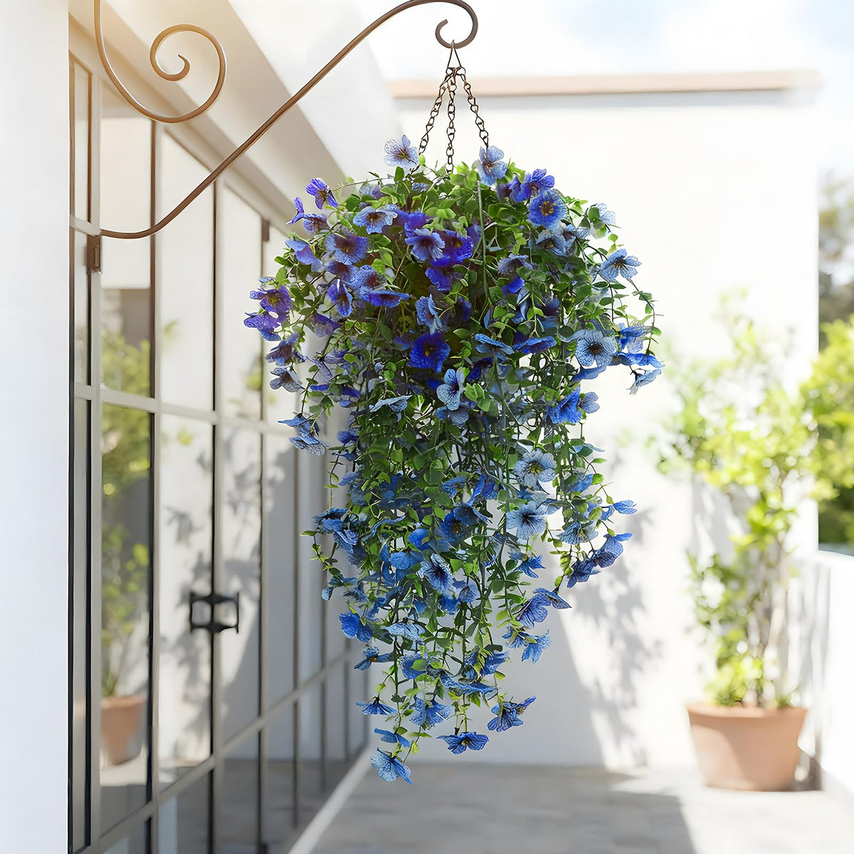 FineCheer 6 Pcs Fall Artificial Hanging Flowers Outdoor, Light Blue