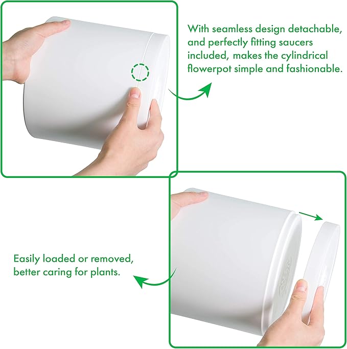 D'vine Dev Pack of 20 Plastic Plant Pots (4 Set of 2 Inch, 2.5 Inch, 3 Inch, 3.5 Inch, 4 Inch) Small Garden Planter Pots for Plant with Drainage Holes and Saucers, White, 74-U-A