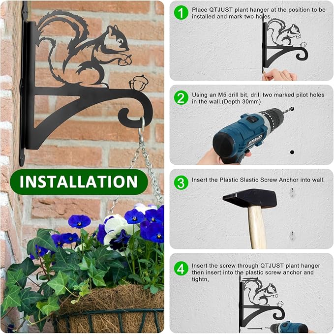 ATKKE Hanging Plant Bracket Hangers Indoor Iron Wall Mount,11” Squirrel Silhouette Ornamental Iron Hangers Hookers for Flower Pot Lantern Bird Feeder Wind Chimes