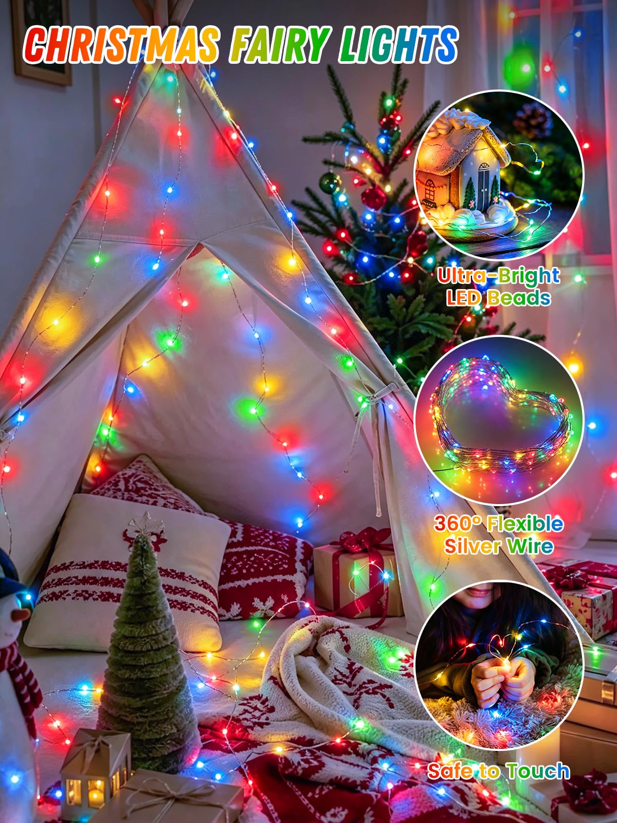 2 Pack 100 LED Fairy Lights Battery Operated with Remote, 33 FT Multicolor