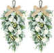 2 Pcs 24" Artificial White Rose Teardrop Wreaths Swag Spring Summer Flower Berries Swags Wreath White Floral Hanging Wreaths for Kitchen Cabinet Doors Window Wall Wedding Party Home Decor