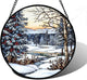 DASTOLL Stained Glass Window Hanging, Winter Snow Landscape Suncatcher Diamond Glass Panel Sun Catchers Decor for Birthday for Women, Men, Wife, Aunt, and Mom 9.8 in