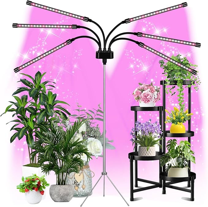 Grow Lights for Indoor Plants, LED Grow Light Stand, Red White Full Spectrum Plant Lamp with Adjustable Tripod, Gooseneck, Suitable for Flowers Vegetables (Type B)
