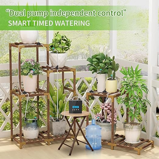 Automatic Plant Waterer Indoor, Indoor Plant Watering Devices with 2 self-Priming Pump, Automatic drip Irrigation kit with 20 Adjustable droppers， self Watering System, programmable Timer