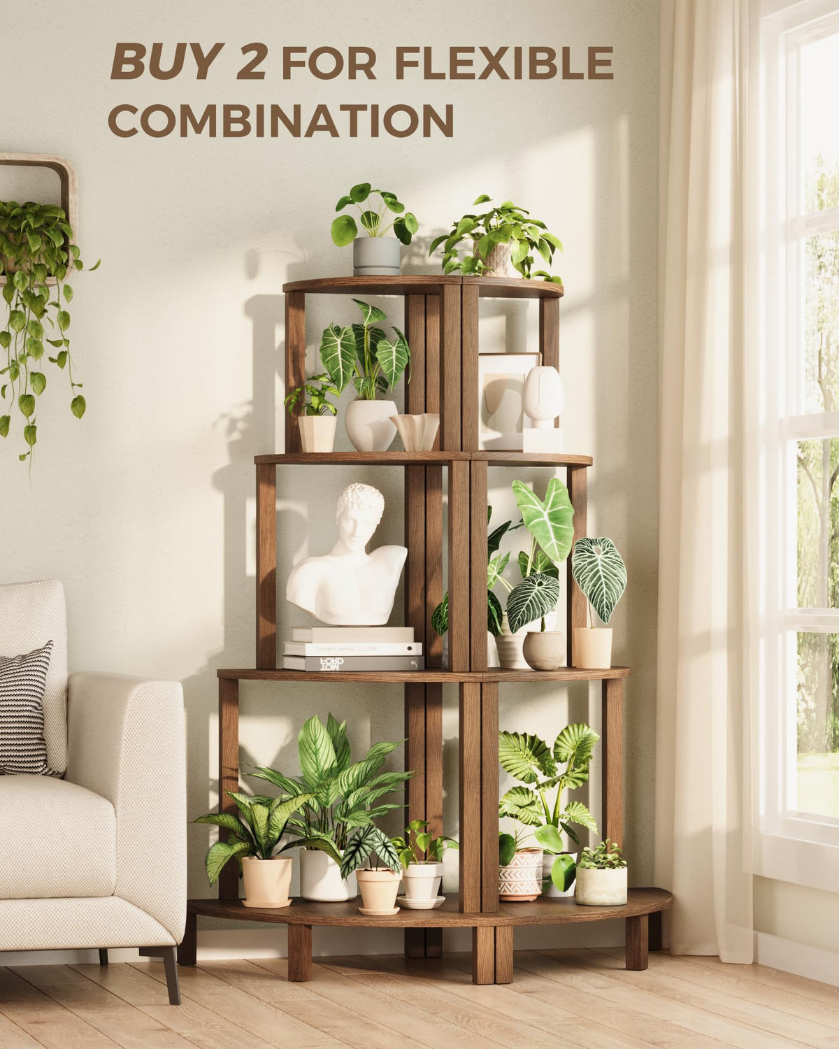Bamworld Corner Plant Shelf 4-Tier Plant Stand Indoor Wood Plant Rack