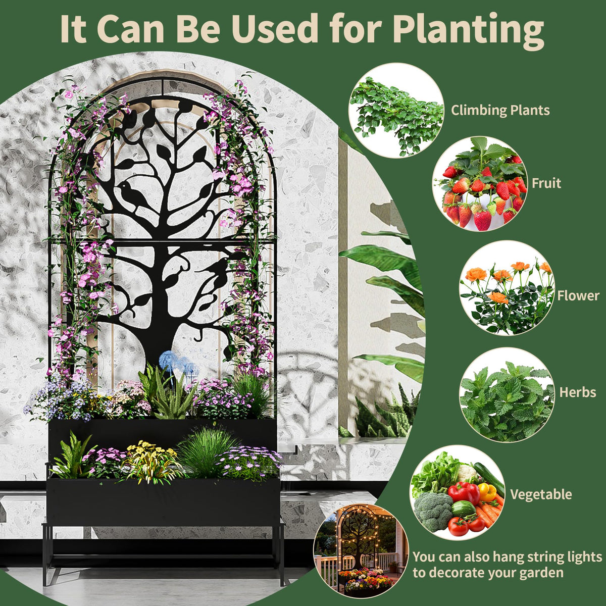 Arched Planter Box with Trellis, Outdoor Privacy Planter, Raised Garden Bed