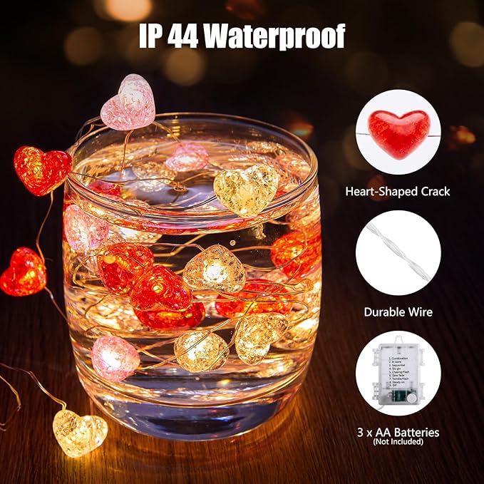 10.5ft Battery Operated Heart Fairy Lights with Remote