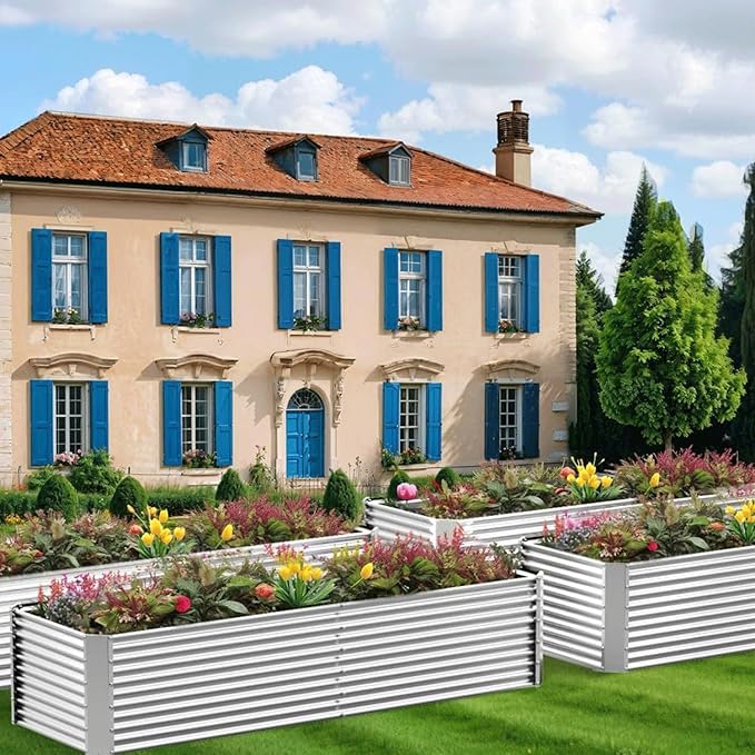 3 Pack Tall 4x2FT Corrugated Galvanized Steel Raised Garden Bed Outdoor, Metal Above Ground Garden Bed for Vegetables and Flowers, Rectangle Raised Beds for Gardening