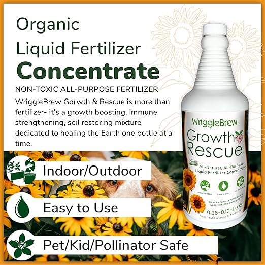 Wrigglebrew Organic Liquid Fertilizer Concentrate from Worm Castings. Non-toxic, All-Purpose, Plant Food for Gardens, Vegetables, Fruits, Houseplants, Seed Starters, and Ornamentals. (32 Fluid Ounces)