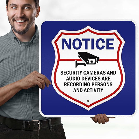 Notice Security Cameras And Audio Devices Are Recording Persons And Activity Sign, 18x18 Inches, 3M EGP Reflective .063 Aluminum, Fade Resistant, Made in USA by My Sign Center