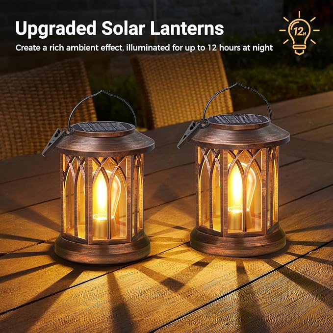 WdtPro Solar Lanterns Outdoor Hanging 2 Pack, Upgraded Bright Solar Lantern Lights Outdoor Waterproof, Solar Powered Lantern Over 12Hrs Hanging Lights for Outside Garden Yard Patio Decor (Copper)