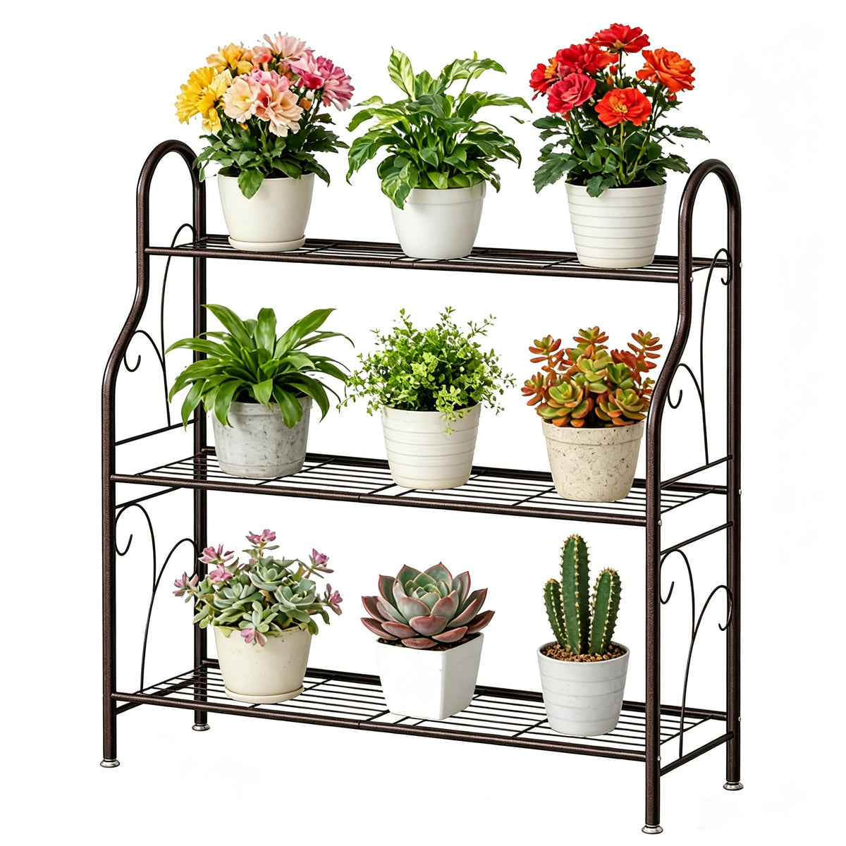 SORCEDAS 3 Tier Metal Plant Stand Indoor Outdoor Corner Flower Shelf