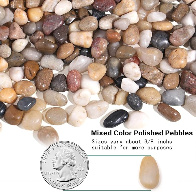 Calofulston 30lb Pebbles, 3/8 Inch Small Pebbles for Indoor Plants, Aquariums, Bamboo, Succulent, Vase, Outdoor Landscaping, Decorative Polished Plant Rocks for Pots Indoor, Mixed Color