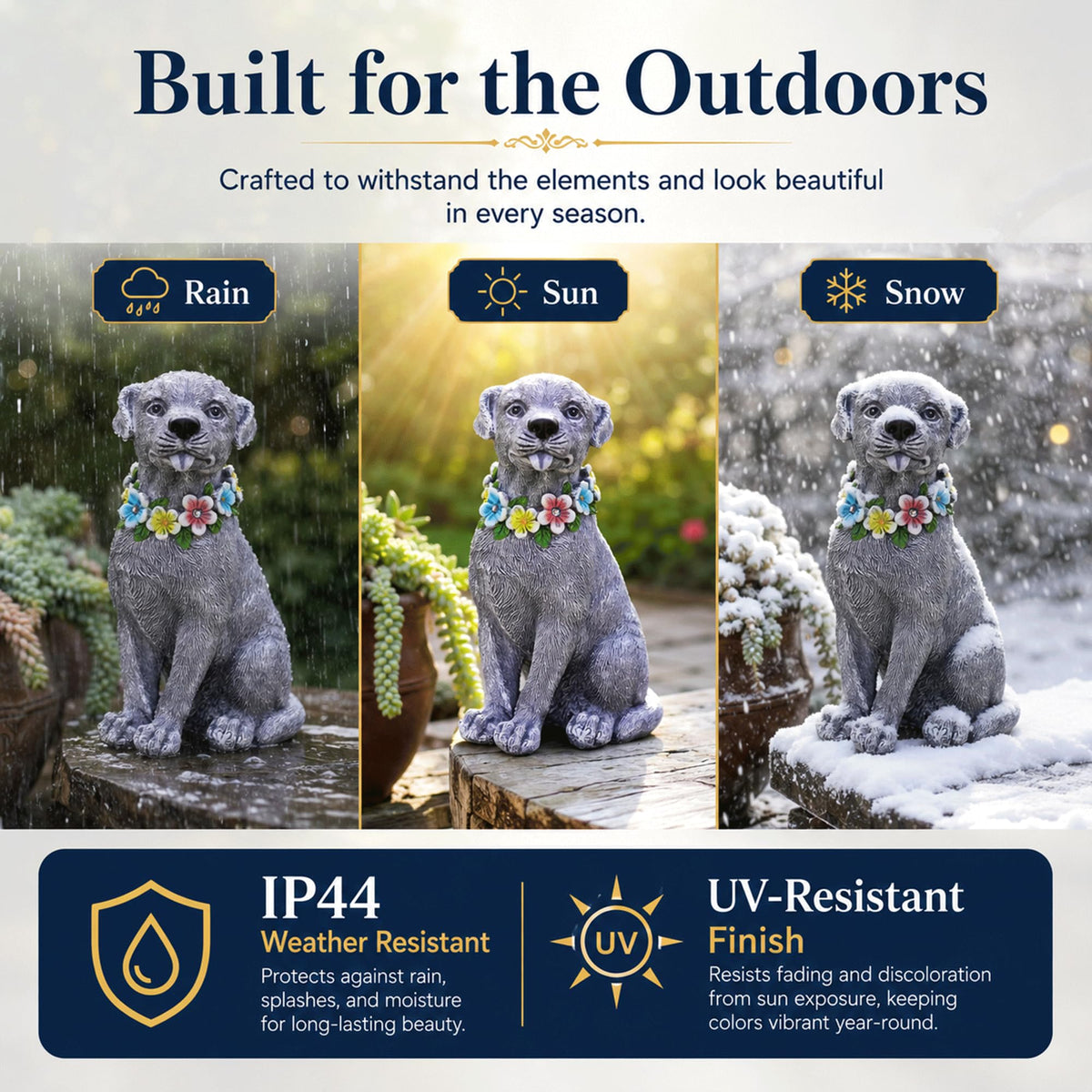 Nacome Dog Statue with Solar Flower Warm Lights Garden Decor