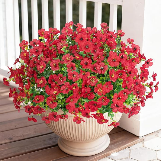 Bassion Artificial Flowers for Outdoors, 24 Bundles UV Resistant Fake Flowers Realistic Silk Faux Plants for Outdoor Planter Window Box Porch Patio Garden Home Outside Decorations